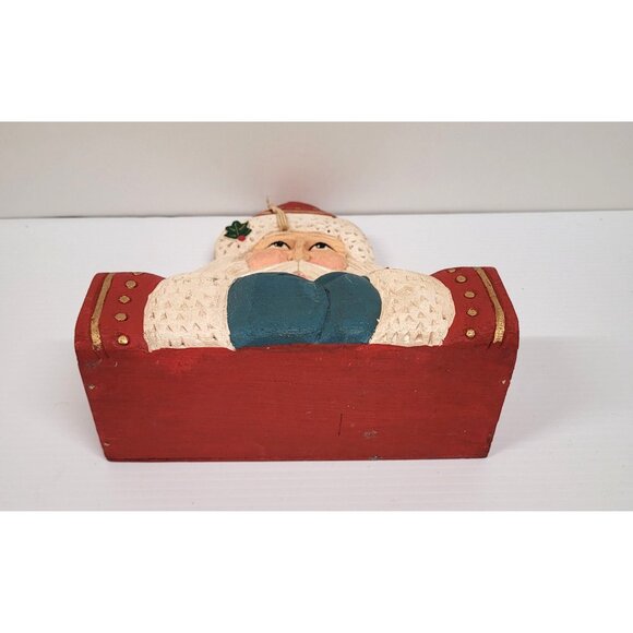 Midwest Of Cannon Falls Handcrafted Wood Folk Art Santa Hanging Card Box - Picture 8 of 8